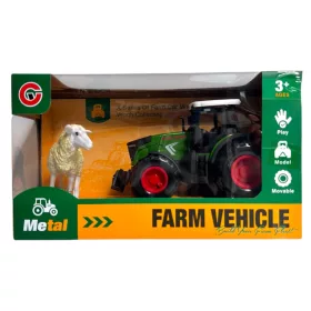 Fém hátrahúzós traktor állatfigurával