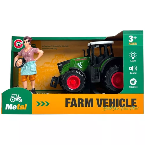 Elemes fém traktor figurával, élethű hanggal és fénnyel