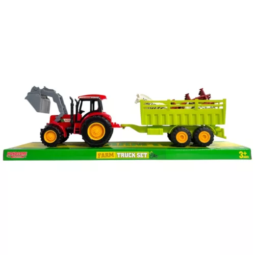 Lendkerekes traktor készlet első szerkezettel és állatszállító utánfutóval – 2 színben