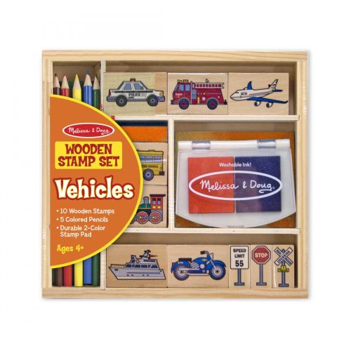 Melissa and Doug Fa nyomda készlet ceruzákkal, járművek
