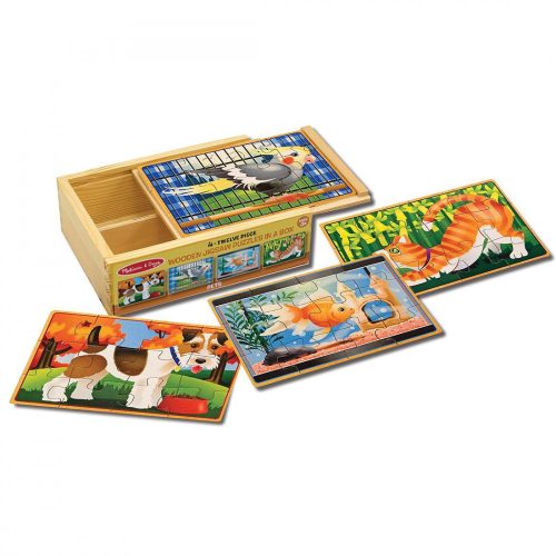 Melissa & Doug Fa Készségfejlesztő Játék, Puzzlek Dobozban, Kis Kedvencek