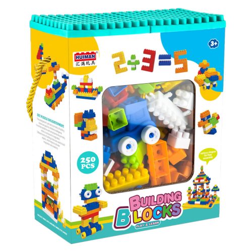 Építőkocka készlet – 250 darabos színes építőjáték dobozban
