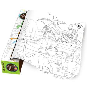   Dínós színező tekercs + 12 színes ceruza – Óriási kaland a rajzasztalon!