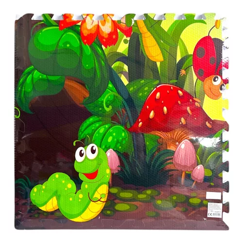 EVA puzzle szőnyeg padlóborítás – Virágok és bogarak mintával, 4 lap, 61 × 61 cm