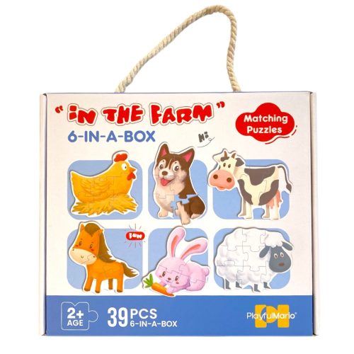 Puzzle hordozható dobozban – Háziállatok, 6 féle, 39 db-os