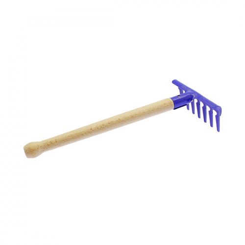 Homokozó gereblye fém, fa nyéllel, 23 cm