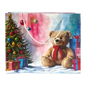 Papírtasak, maci, karácsonyfa, 25x20 cm