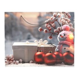 Papírtasak, hóember, piros gömbök, 37x29 cm