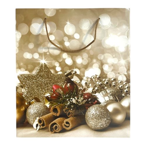 Papírtasak, fahéj, díszek, 26,5x30 cm