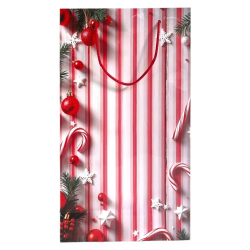 Papírtasak, piros-fehér csíkos, 22x37 cm