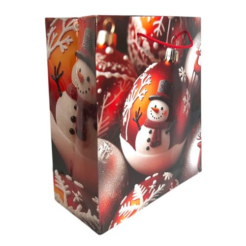 Papírtasak, hóemberes, gömb dísz, 26,5x30 cm