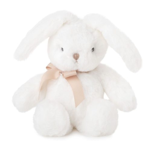 Fehér plüss nyuszi – ülő, puha ölelhető nyúl figura, 18 cm