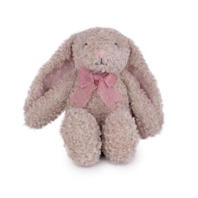 Bézs plüss nyúl – ülő, díszszalaggal, 28 cm