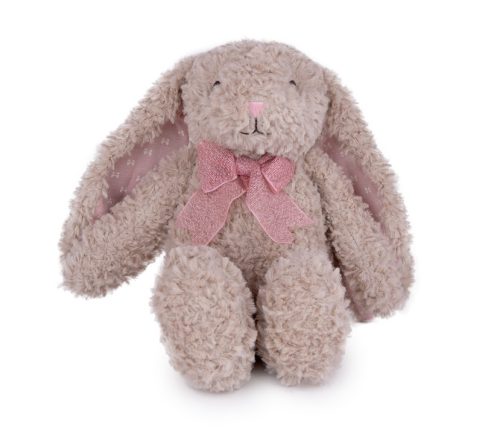 Bézs plüss nyúl – ülő, díszszalaggal, 28 cm