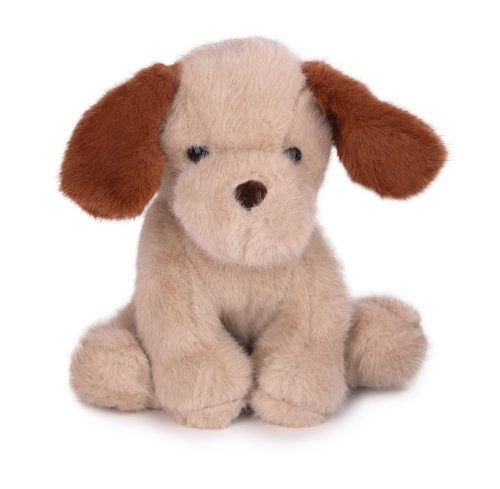 Bézs plüss kutya – ülő, puha ölelhető kutyus, 26 cm