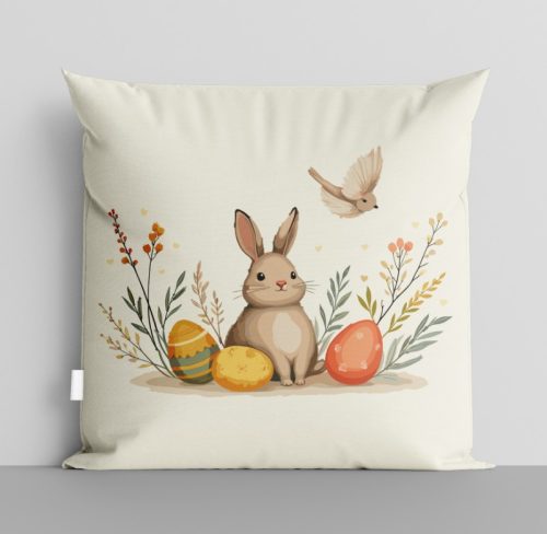 Húsvéti krém színű párna – nyuszis, tojásos díszpárna, 36 cm 