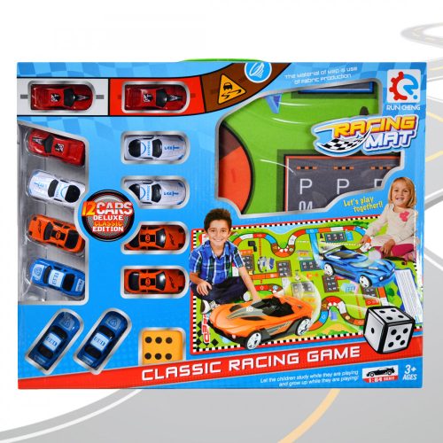 Autóversenyzős társasjáték szőnyeggel